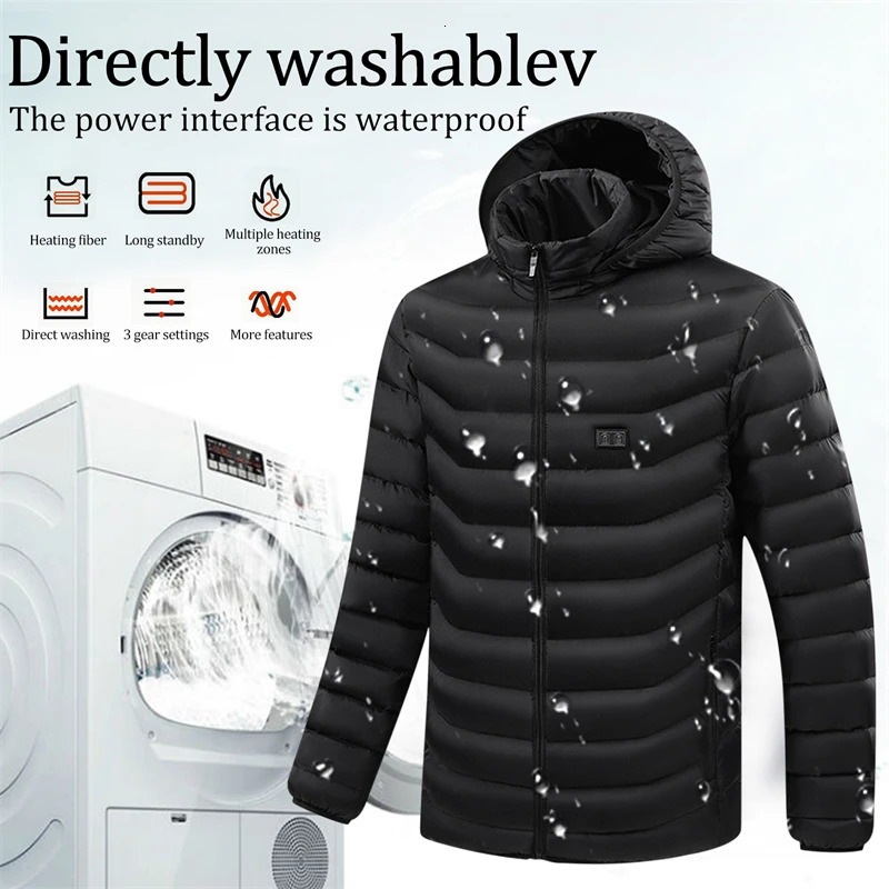 Men's Down Parkas USB Heating Jackets Men Winter Warm Heated Parkas 21 Zones Electric Heated Jacket Waterproof Washable Warm Jacket Coat Plus Siz