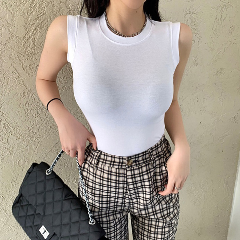 Camisoles Tanks AOSSVIAO Women's Solid Round Neck Rib Tank Top Women's Summer Basic Elastic Fit Tank Top O-Neck Solid Tank Top 230410