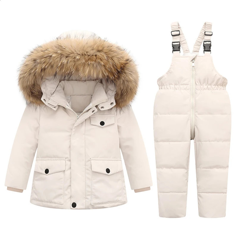 Jackets Parka Real Fur Hooded Boy Baby Overalls Winter Down Jacket Warm Kids Coat Child Snowsuit Snow toddler girl Clothes Clothing Set 231109