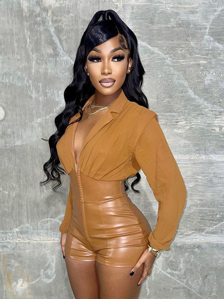 Women's Jumpsuits Rompers Fashion Romper Jumpsuit Women Long Sleeve Lapel V Neck Spliced PU Leather Shirt Playsuits Elegant Sexy Overalls Female 230410, Khaki
Women's Jumpsuits Rompers Fashion Romper Jumpsuit Women Long Sleeve Lapel V Neck Spliced PU Leather Shirt Playsuits Elegant Sexy Overalls Female 230410, Khaki