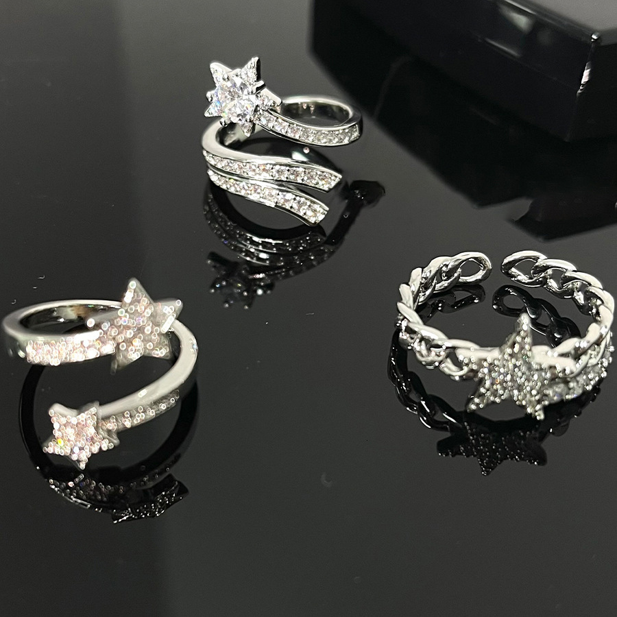 Band Rings Y2K Shiny Star Opening Sweet Harajuku Pentagram Bling Crystal Adjustable Ring Fashion Jewelry for Women Gifts 230410