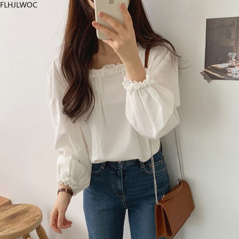 Women's Blouses Shirts Women's Spring and Autumn Long Sleeves Cute Prep Style Casual Loose Top Solid Basic Clothing White Shirt 230410