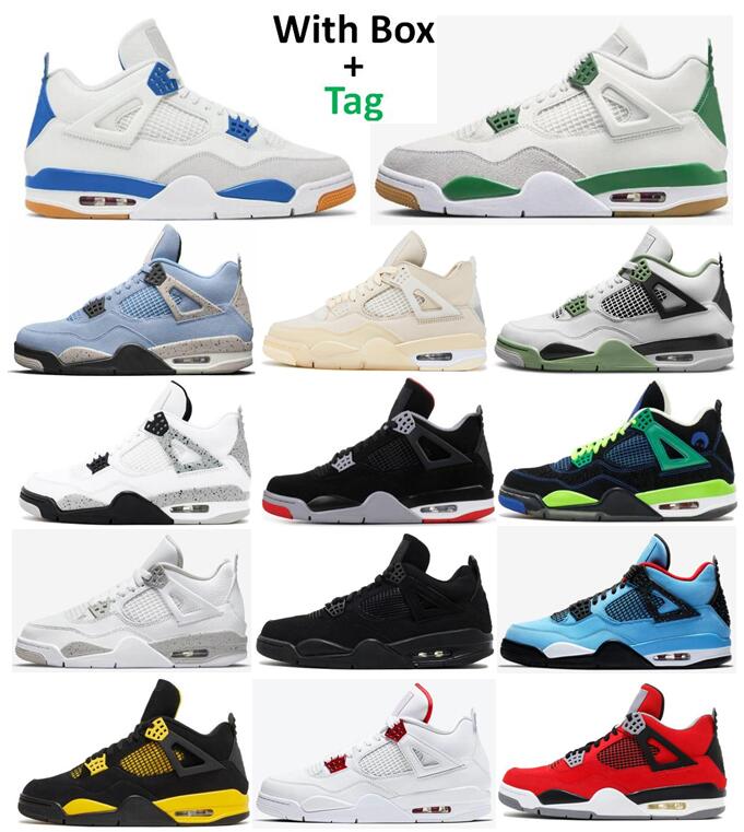 

4 Pine Green Sapphire Thunder Bred Basketball Shoes Men Women 4s Sail White Oreo Seafoam Black Cat Doernbecher Taupe Haze Fire Red White Cement Motorsport Sneakers, Desert moss