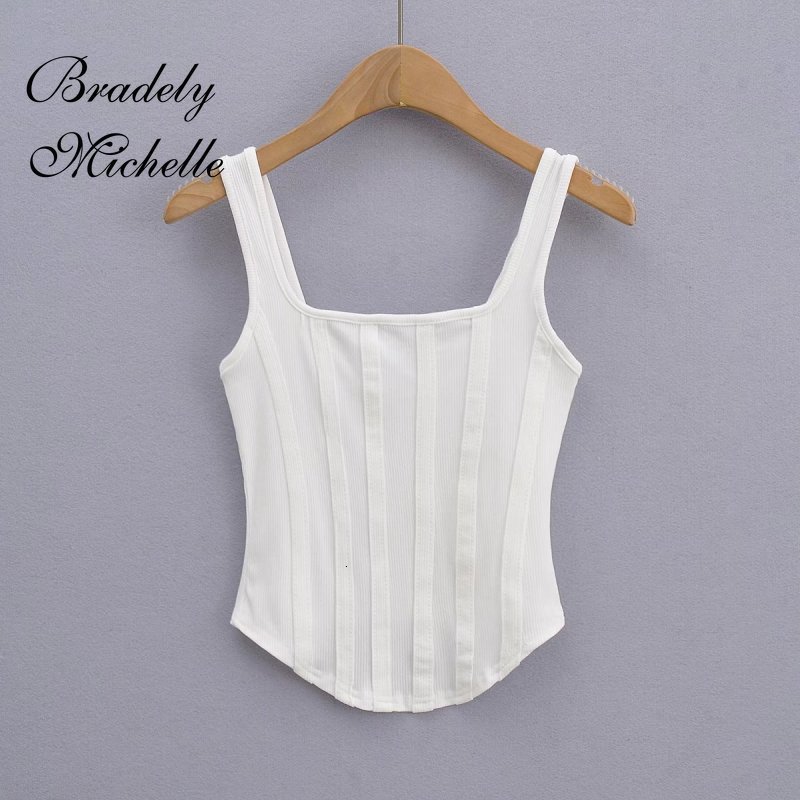 Camisoles Tanks Summer Girls' Sexy Sleeveless Crop Top Fully Matched Elastic Tank Top Square Neckline Striped Tank Top 230410