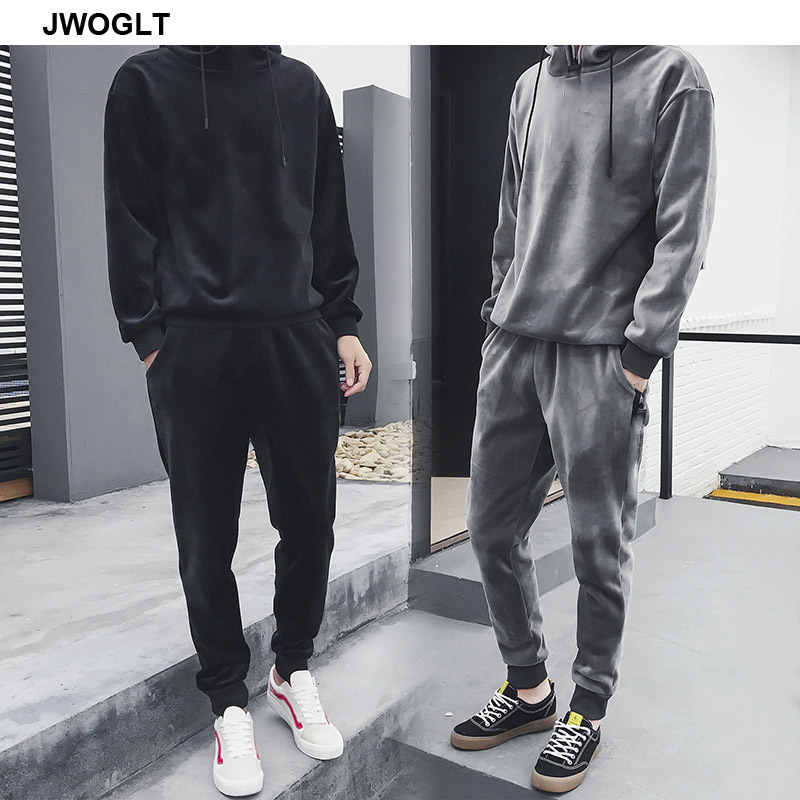 Men's Tracksuits Autumn Winter Soft Warm Men Velour Tracksuit Korean Fashion Gold Velvet Track Suit Hoody Hoodies and Jogger Pants 2Pieces Outfit
