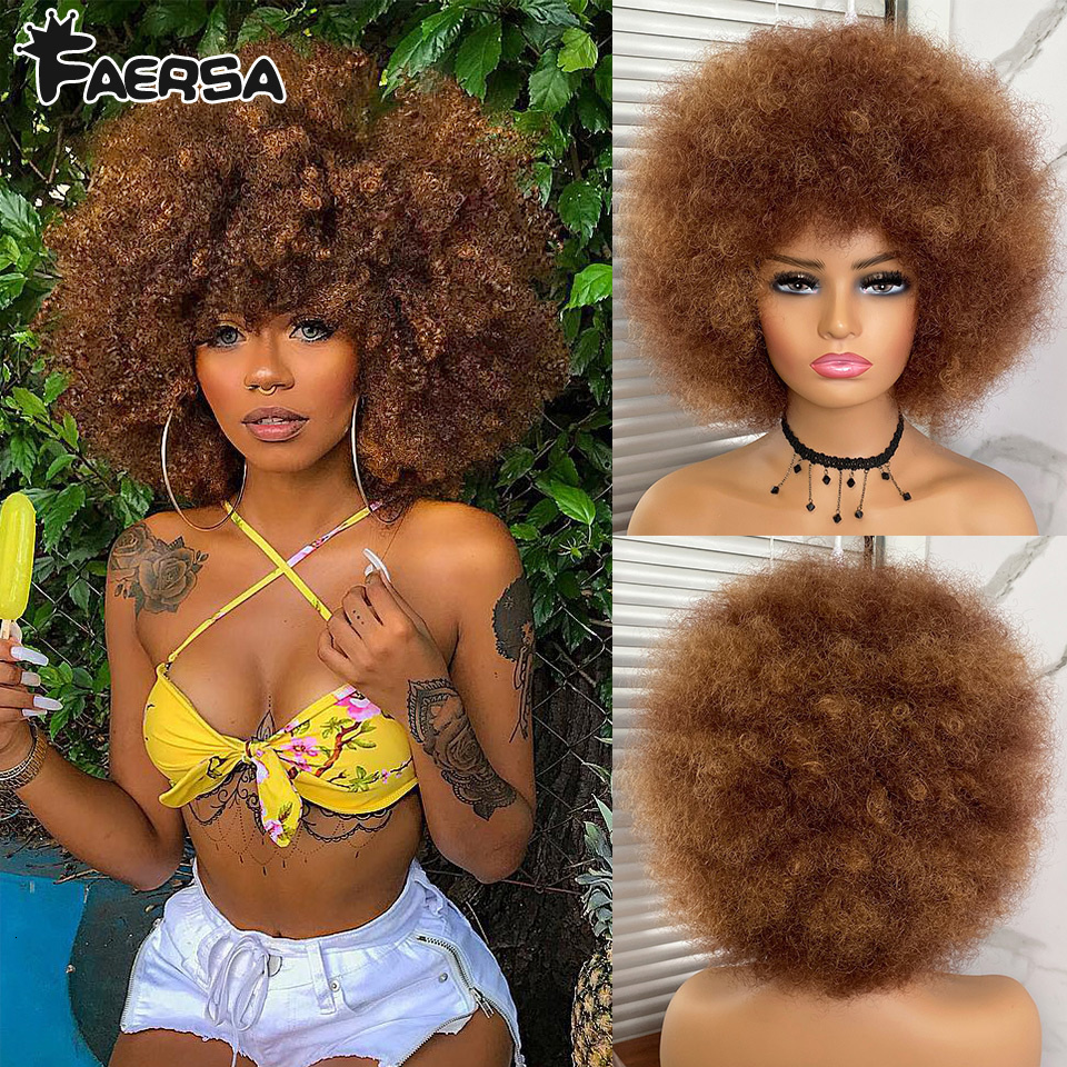 

Synthetic Wigs Short Hair Afro Kinky Curly With Bangs For Black Women African Ombre Glueless Cosplay Natural Blonde Red Blue Wig 230410, 60