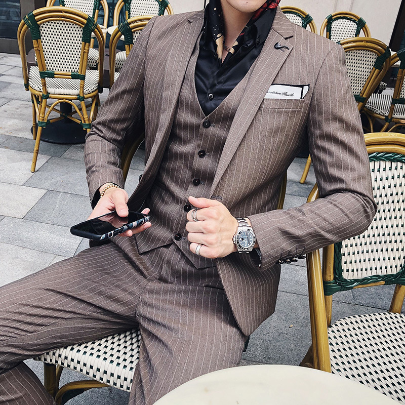 Men's Suits Blazers Size S-7XL Jacket Vest Pants Three-piece Male Formal Business Plaids Suit Groom Wedding Dress Plaid Striped Mens Suit 230410