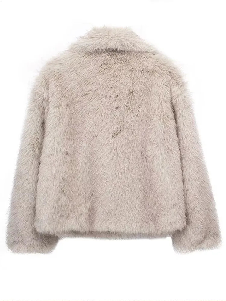 Women's Fur Faux Fur est Faux Fur Coats Women Elegant Turn-down Collar Fluffy Short Fur Jacket Female Casual Long Sleeves Outerwear with Pockets 