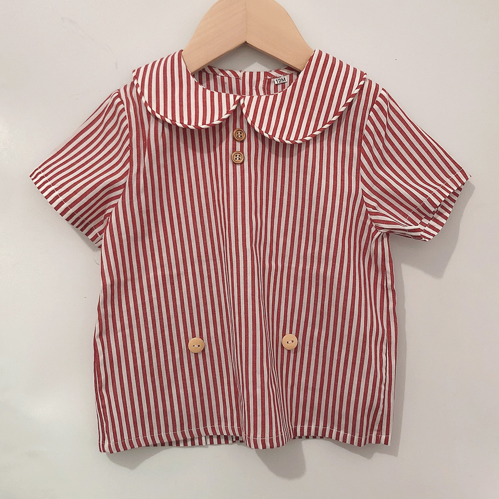 Clothing Sets 2-piece children's boutique clothing set Spanish baby short sleeved cotton linen striped set suitable for girls and boys' Eid 