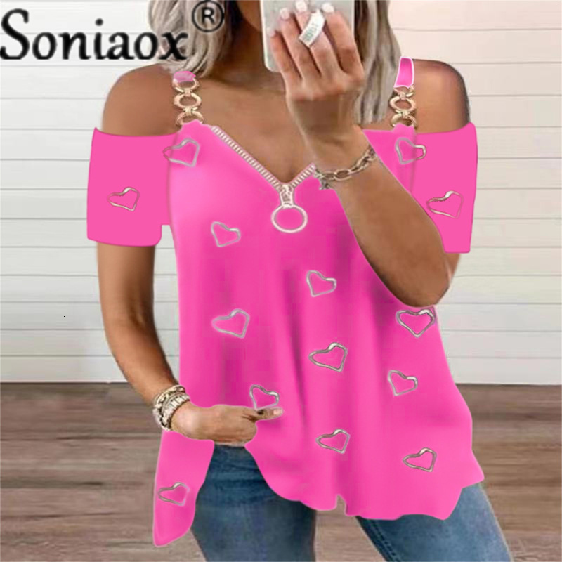 Women' TShirt Summer Women VNeck Zipper Metal Ring Shoulder Strap Love Print OffShoulder ShortSleeved Loose TShirt Ladies Casual Tops 230410, Black
Women' TShirt Summer Women VNeck Zipper Metal Ring Shoulder Strap Love Print OffShoulder ShortSleeved Loose TShirt Ladies Casual Tops 230410, Black