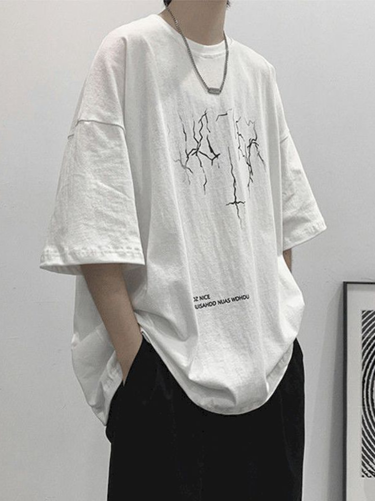 Men's T-Shirts Summer oversized T-shirt men's T-shirt women's lightning printed short sleeved T-shirt retro dark jacket Korea loose tre