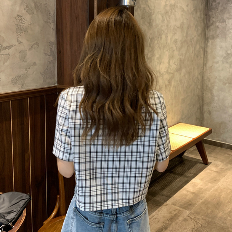 Women's Blouses Shirts Loose fitting women's plain top retro Korean sweetheart notch Ins fashionable slim casual chic summer loose fitting 2