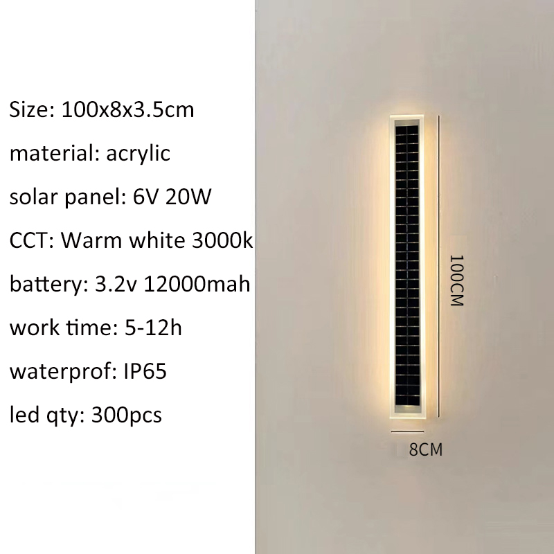 Outdoor Wall Lamps LED Porch Light Solar Powered IP65 Waterproof 20cm 60cm 100cm Fixture Rectangular Acrylic Warm white