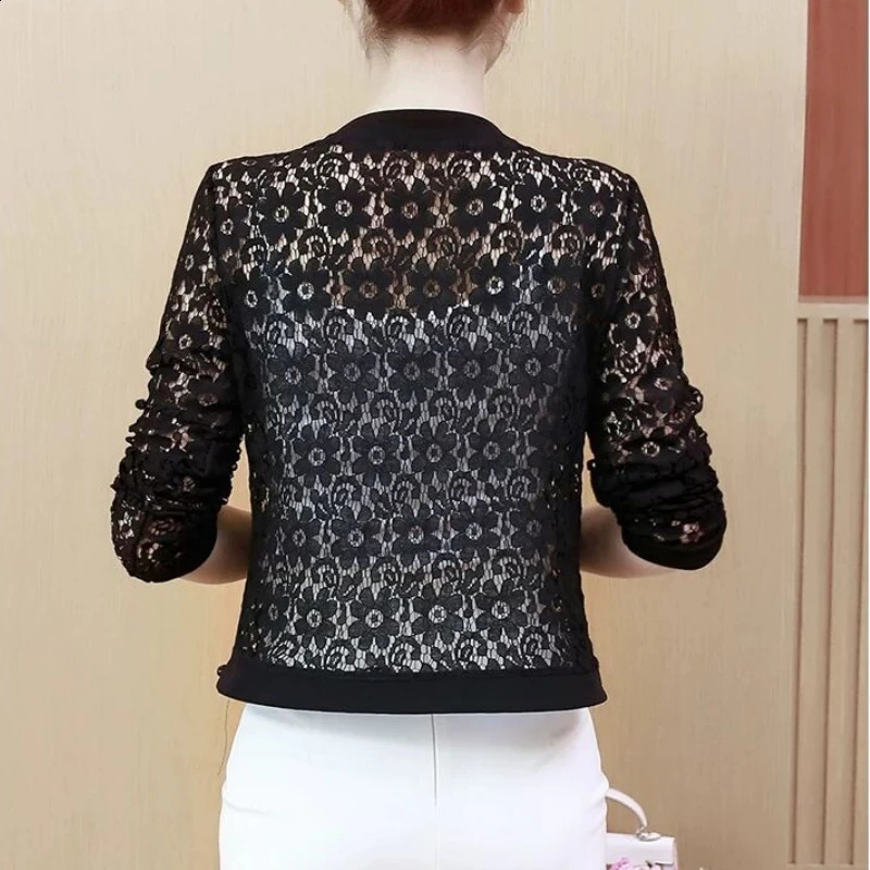 Women's Jacket's Lace Top Sun Protection Short Jacket Spring and Summer Cardigan Korean Thin Plus Size Bead Hollow Out Small Shawl 231109