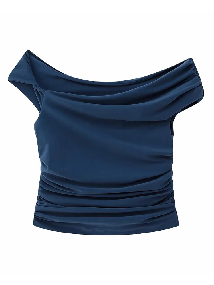 Camisoles Tanks Girls Summer Fashion Slash Neck Sleeveless Blue Short Top High Waist Pleated Casual Blouse Female 2023 Za Tank 230410
Camisoles Tanks Girls Summer Fashion Slash Neck Sleeveless Blue Short Top High Waist Pleated Casual Blouse Female 2023 Za Tank 230410