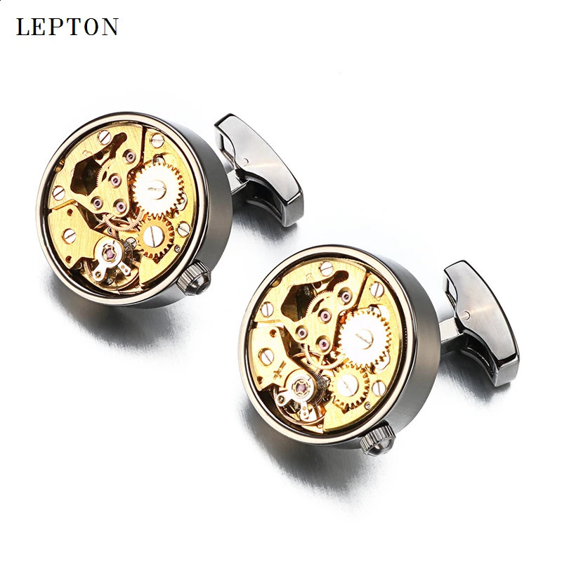 Cuff Links Watch Movement Cufflinks for immovable Stainless Steel Steampunk Gear Watch Mechanism Cuff links for Mens Relojes gemelos 231109