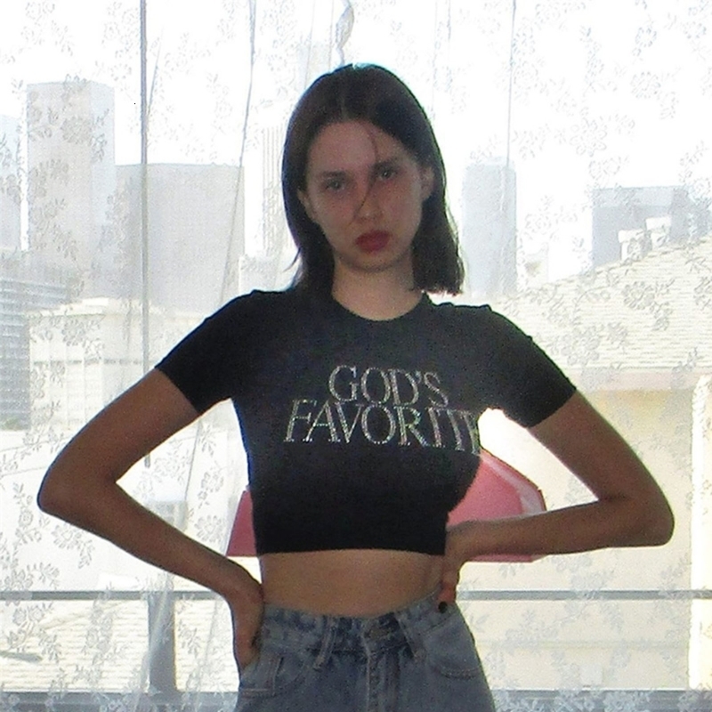 Women's TShirt Women Summer Harajuku Short Sleeve ONeck Crop Top Gods Favorite Funny s Letters Aesthetic SlimFit TShirts 230410