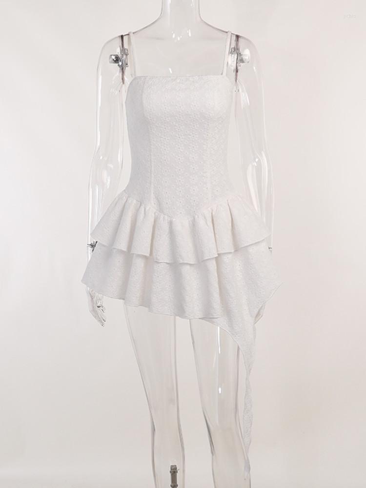 Casual Dresses Hirigin Spring Summer Dress Women Elegant Floral Mini Sleeveless Off Shoulder Sling Solid Jacquard Ruffle