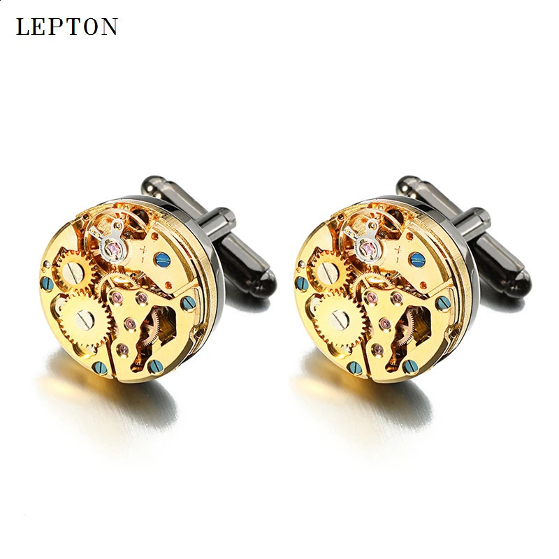 Cuff Links Watch Movement Cufflinks for immovable Stainless Steel Steampunk Gear Watch Mechanism Cuff links for Mens Relojes gemelos 231109
