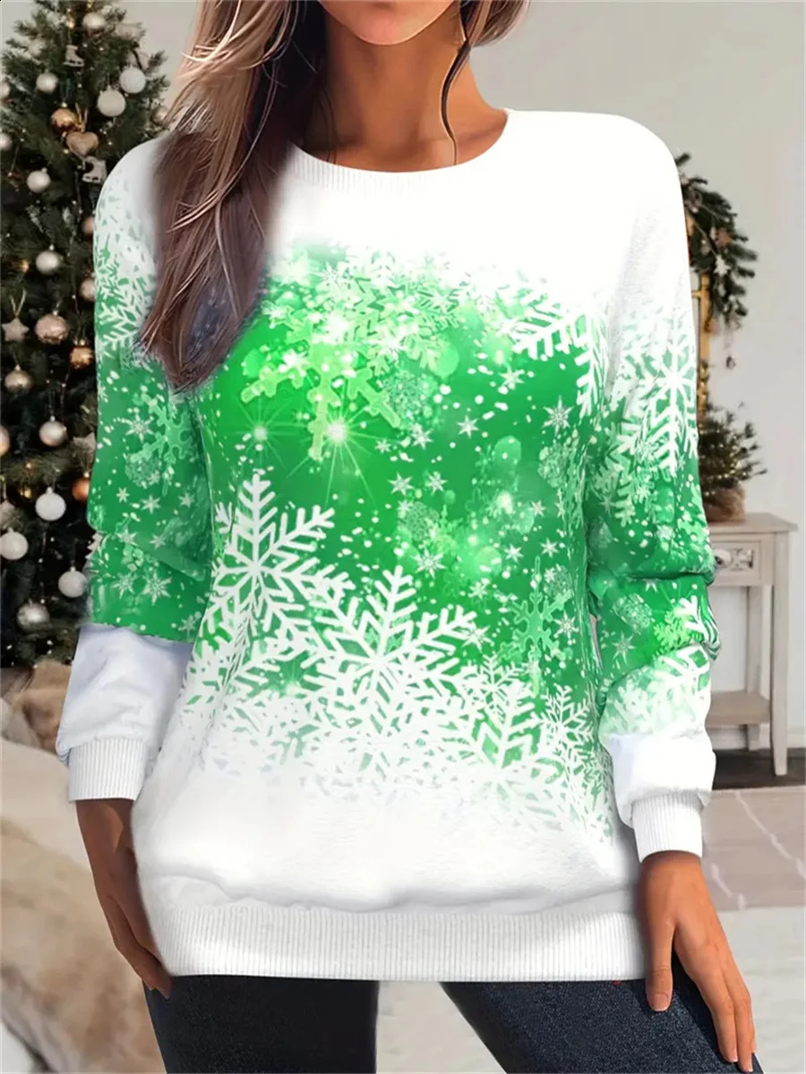 Women's Sweaters 2023 Christmas snowflake and plaid women's autumn and winter printed longsleeved round neck pullover large size sweatshirt 