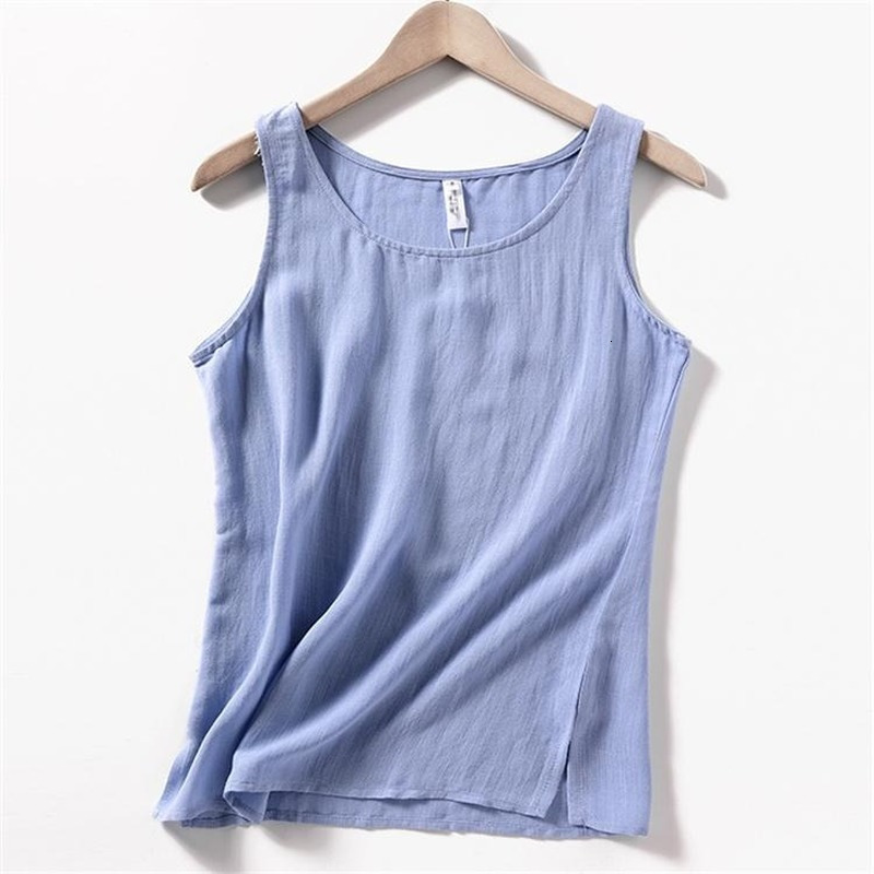 Camisoles Tanks Fashion Cotton Linen Women's Tank Top Casual Loose Sleeveless O-Neck Side Needled Summer Top Camis 120860WTA 230410