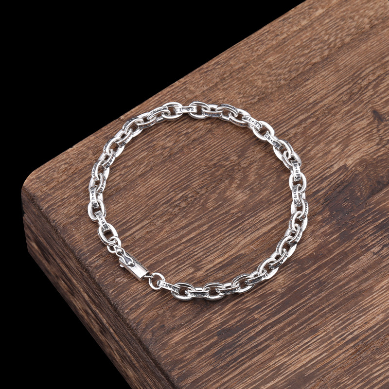 D72 S925 Sterling Silver Bracelet Fashion Letter Personalized Retro Cross Flower Chain Punk Hip Hop Style Gift for Lovers