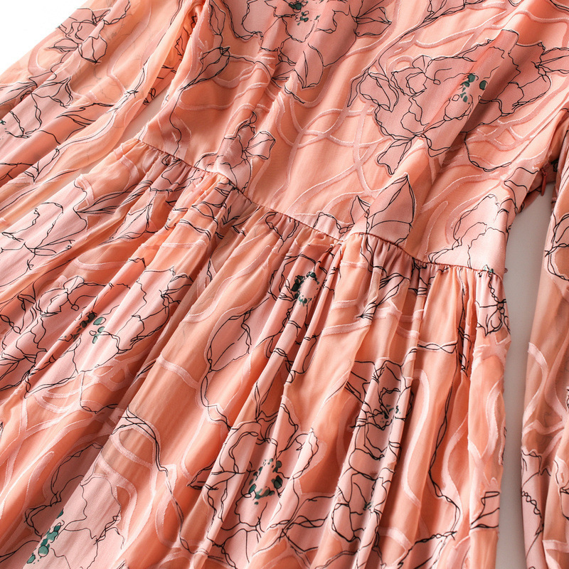 Casual Dresses silk dress autumn stitching lace dress long sleeve print fit and flare long dresses230413