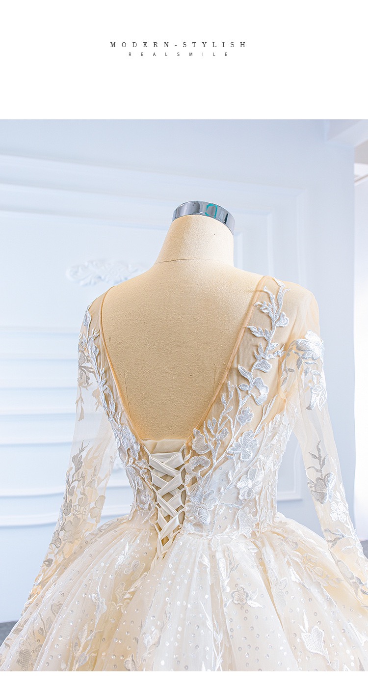 Bridal Gowns Sheer Long Sleeves sexy Neck wedding dress for bride Embellished Lace Embroidered Romantic Princess Beach boho wed dresses