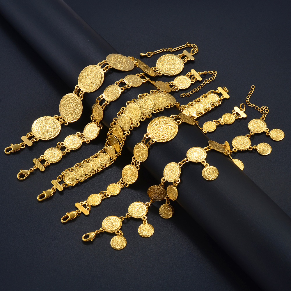 Charm Bracelets nniyo Gold Plated Coin Bangle Women Girls African Jewelry Dubai Middle East Arab Bridal Ornament 271207 230410