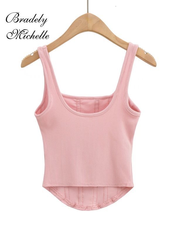 Camisoles Tanks Summer Girls' Sexy Sleeveless Crop Top Fully Matched Elastic Tank Top Square Neckline Striped Tank Top 230410