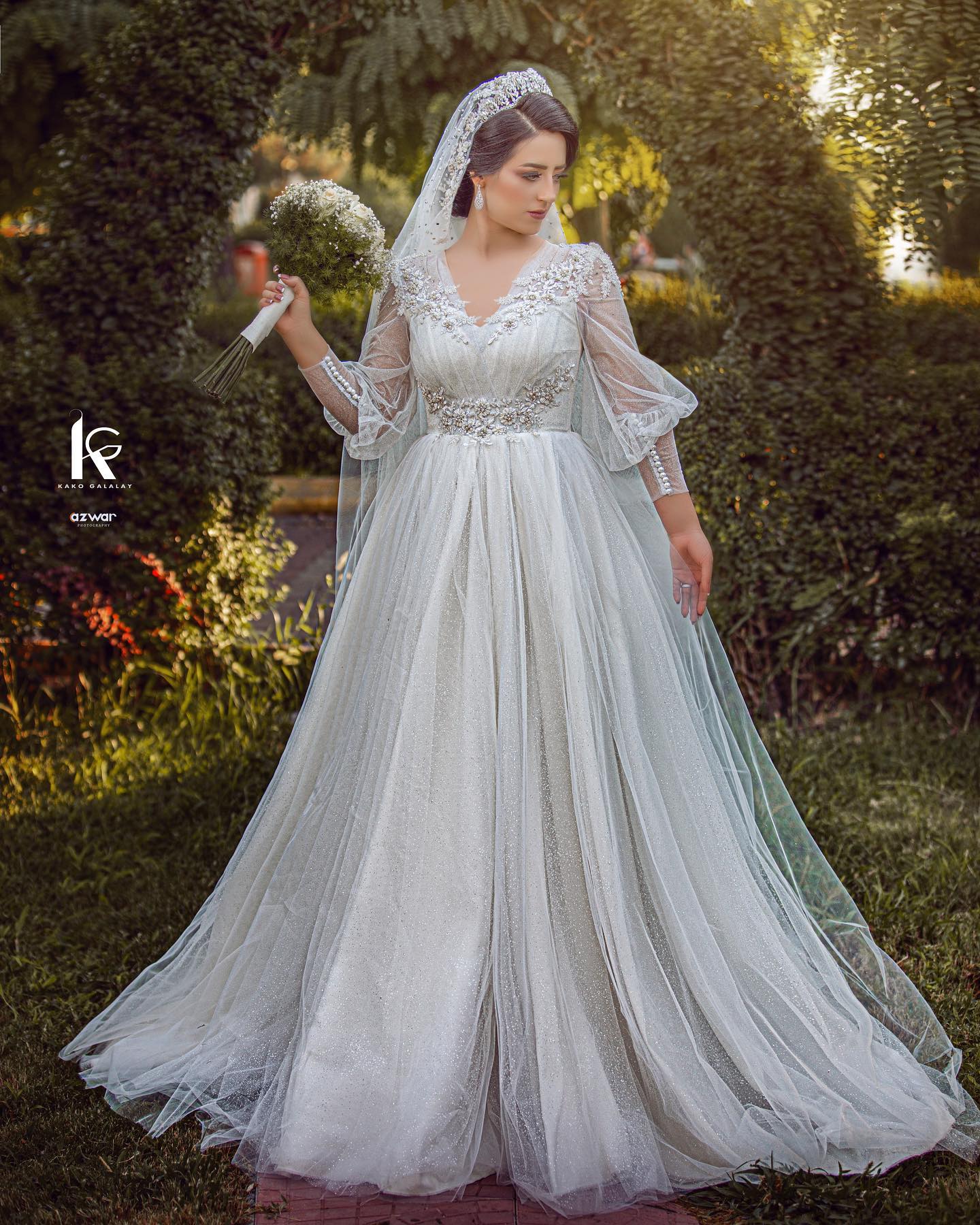 Elegant Beaded Appliqued Wedding Dresses V Neckline Bridal Gowns Long Sleeves Pleated A Line Tulle Sweep Train Vestido De Novia