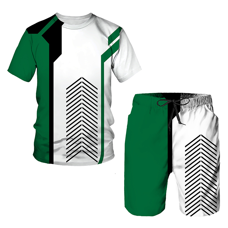 Men's Tracksuits Summer European and American Men's Fashion Trends Beyond Standard Casual Track Set 3D Digital Printing T-shirt Set 2-Piece 