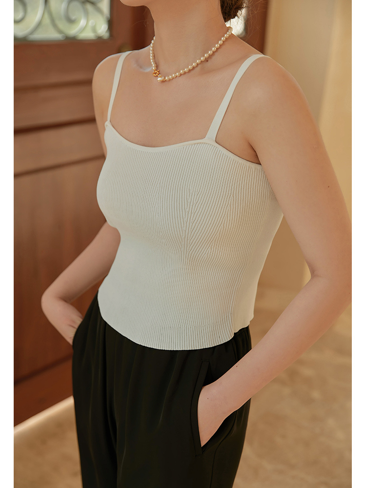 Camisoles Tanks DUSHU Knitted Tank Top for Women's Summer Solid Color Simple Bottom Sleeves with Fully Matched Women's Top 230410
