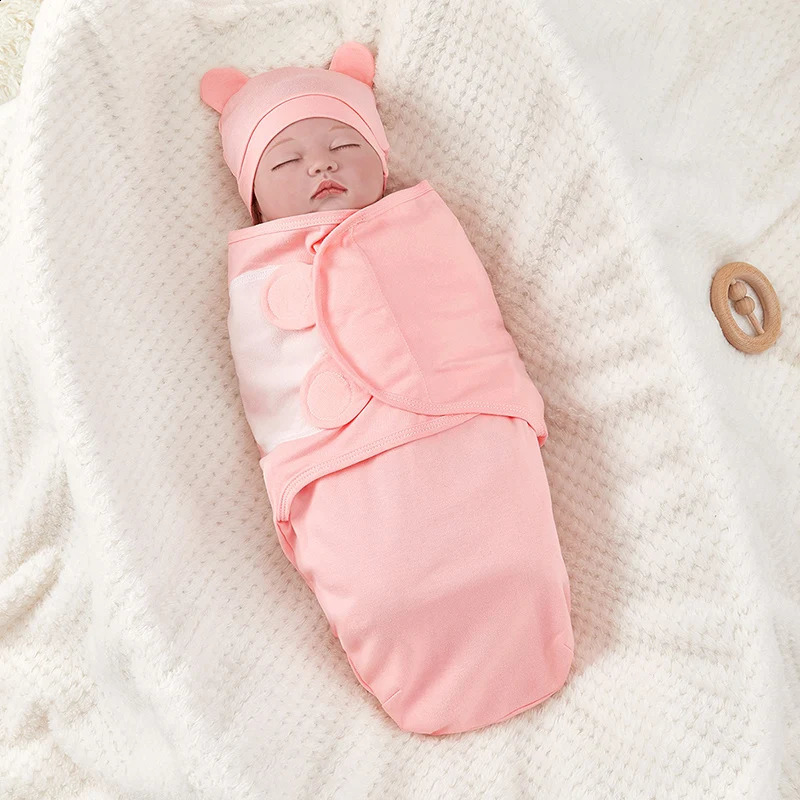 Sleeping Bags born Bag Cotton Baby Swaddle Wrap Adjustable Sleepsack Hat Set Anti kick Warm Soft Blanket 231109