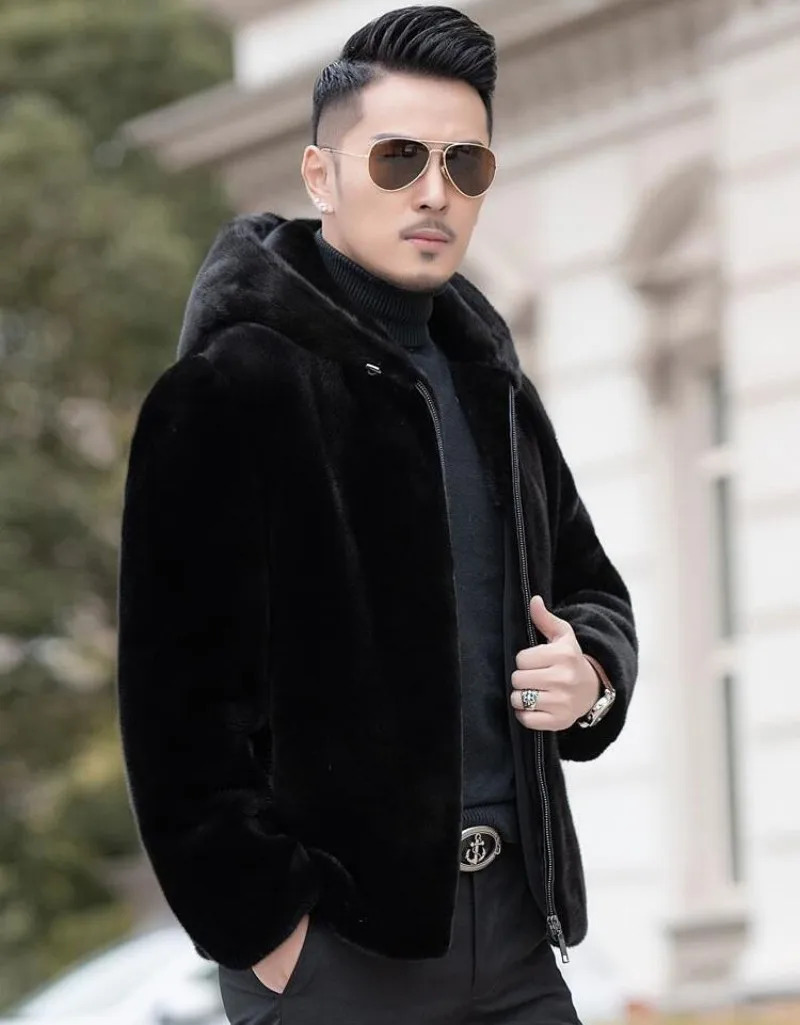 Men's Fur Faux Fur Autumn And Winter Men's Faux Fur Coat Korean Fashion Slim Clothing Brown Fluffy Warm Coat Casual Male Top Thermal Jacket 