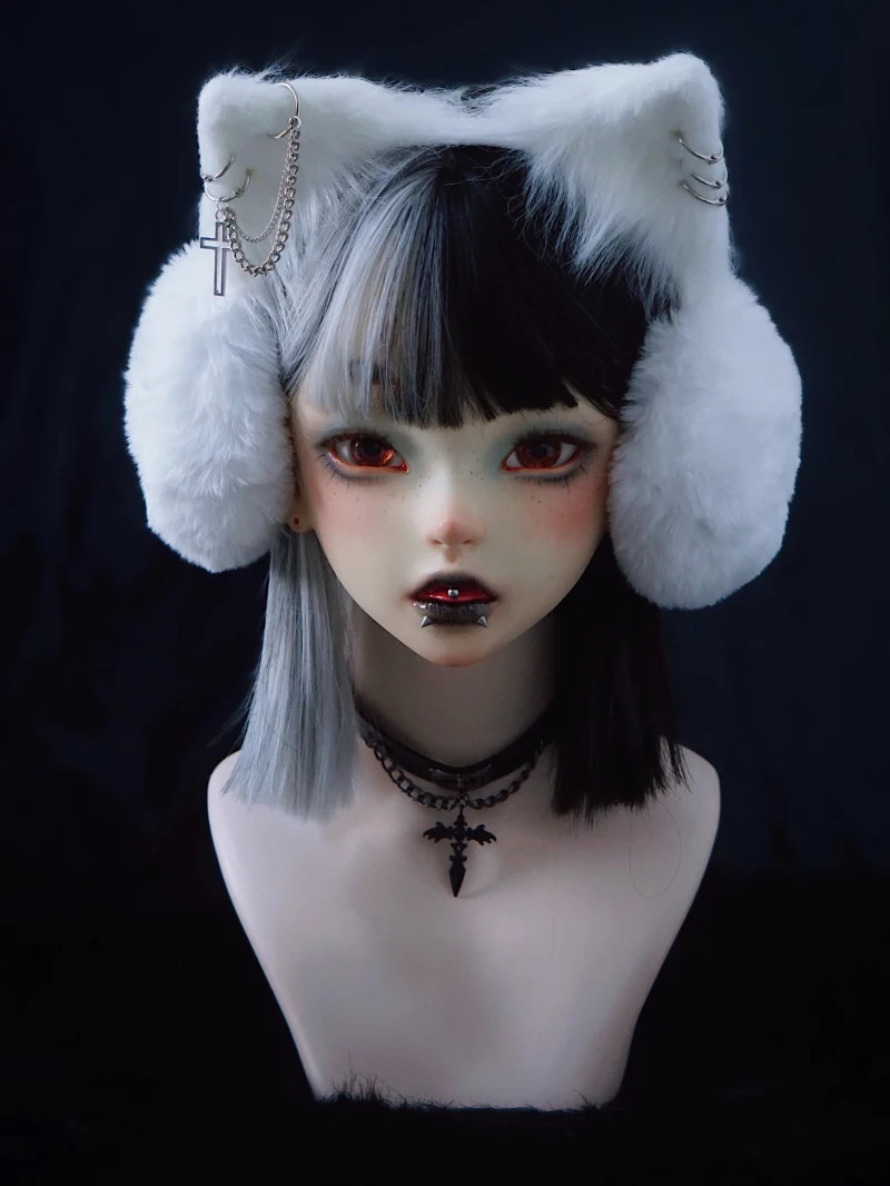 Ear Muffs Original Faux Fur Hair Hoops Cat Ear Earmuffs Autumn and Winter Furry Gothic Cross Chains Warm Earmuffs White 231109