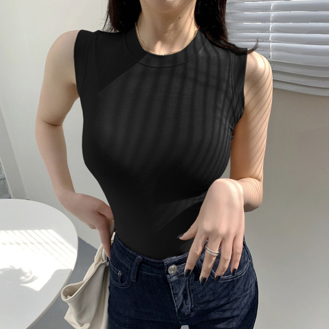 Camisoles Tanks AOSSVIAO Women's Solid Round Neck Rib Tank Top Women's Summer Basic Elastic Fit Tank Top O-Neck Solid Tank Top 230410