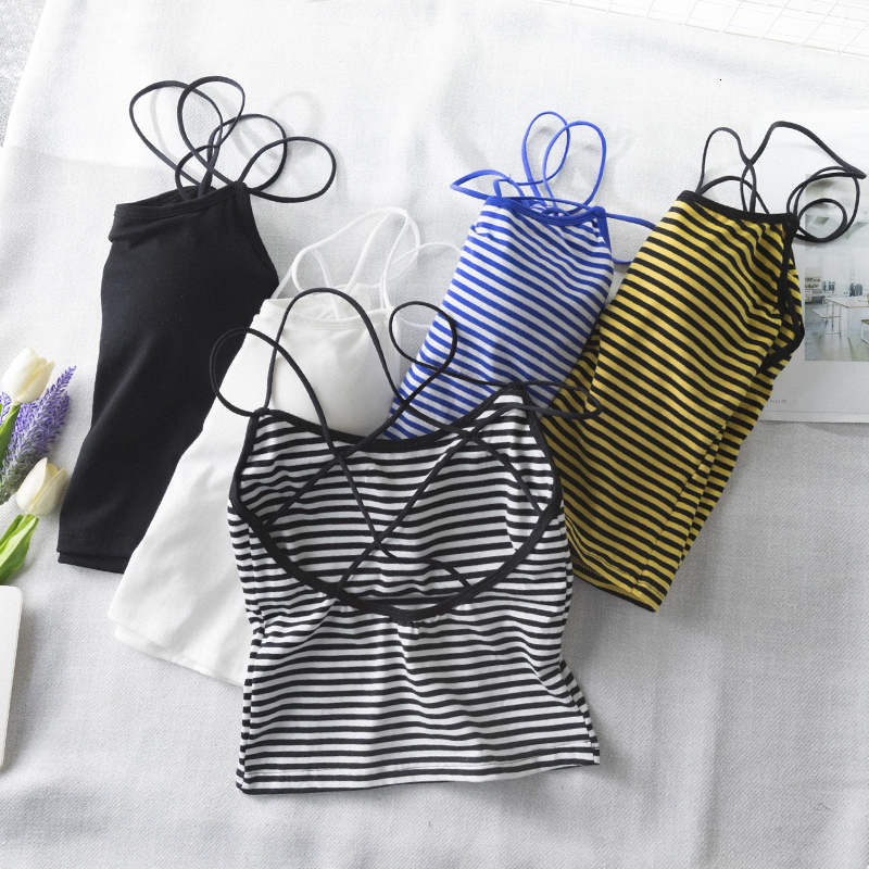 Camisoles Tanks Sexy Women's Cut Stripe Bra Full Crop Top Bralette Strap Cross Cut Blusas Strap Hanger Black Top Tank Top 230410