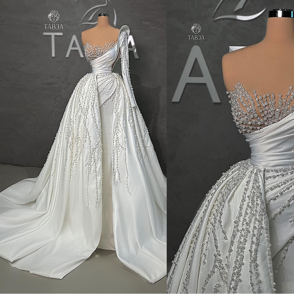 Gorgeous Mermaid Wedding Dresses One Sleeve Beads Design on Satin Pleats Backless Zipper Court Gown Custom Made Plus Size Bridal Gown Vestidos De Novia, Champagne
Gorgeous Mermaid Wedding Dresses One Sleeve Beads Design on Satin Pleats Backless Zipper Court Gown Custom Made Plus Size Bridal Gown Vestidos De Novia, Champagne