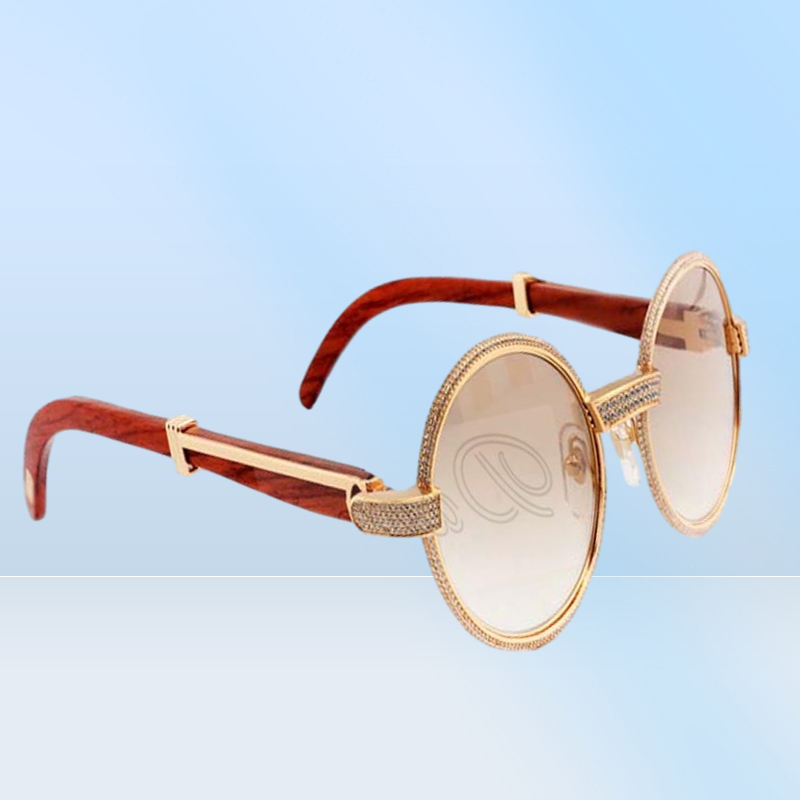 new natural wood full frame diamond glasses 7550178 high quality sunglasses the entire frame is wrapped in diamonds Size 55