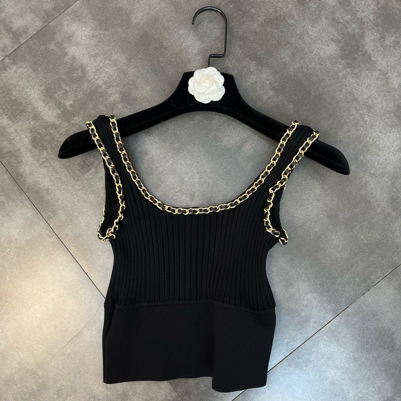 Camisoles Tanks PREPOP Summer Sleeveless Metal Chain Square Neckline Ultra Thin Knitted Tank Top Women's Tank Top GE919 230410