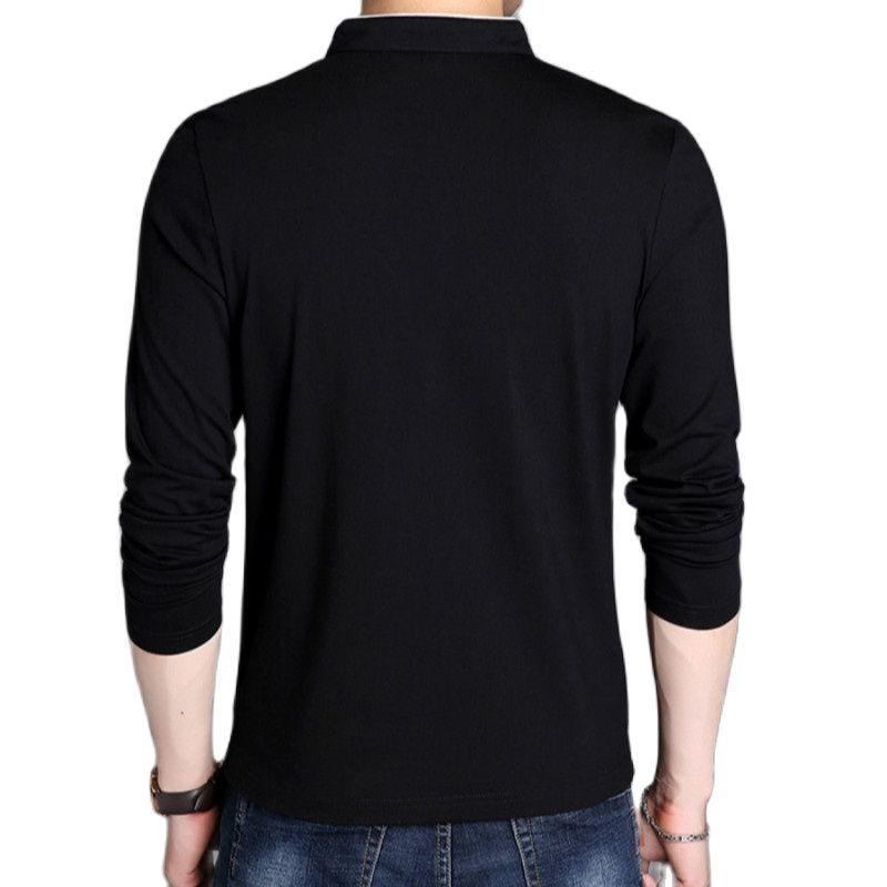 Men's T-Shirts Spring men's long sleeved T-shirt half button stand collar cotton zipper solid casual top comfortable Korean ultra-thin T-shi
