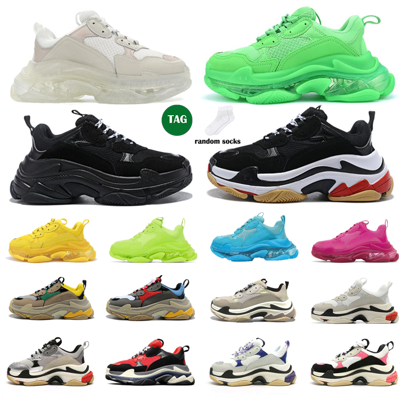Triple S Men Traniers Running Shoes Plate-forme Black White Green Pink Green Blue Yellow Designer Durable Bottom Sneakers