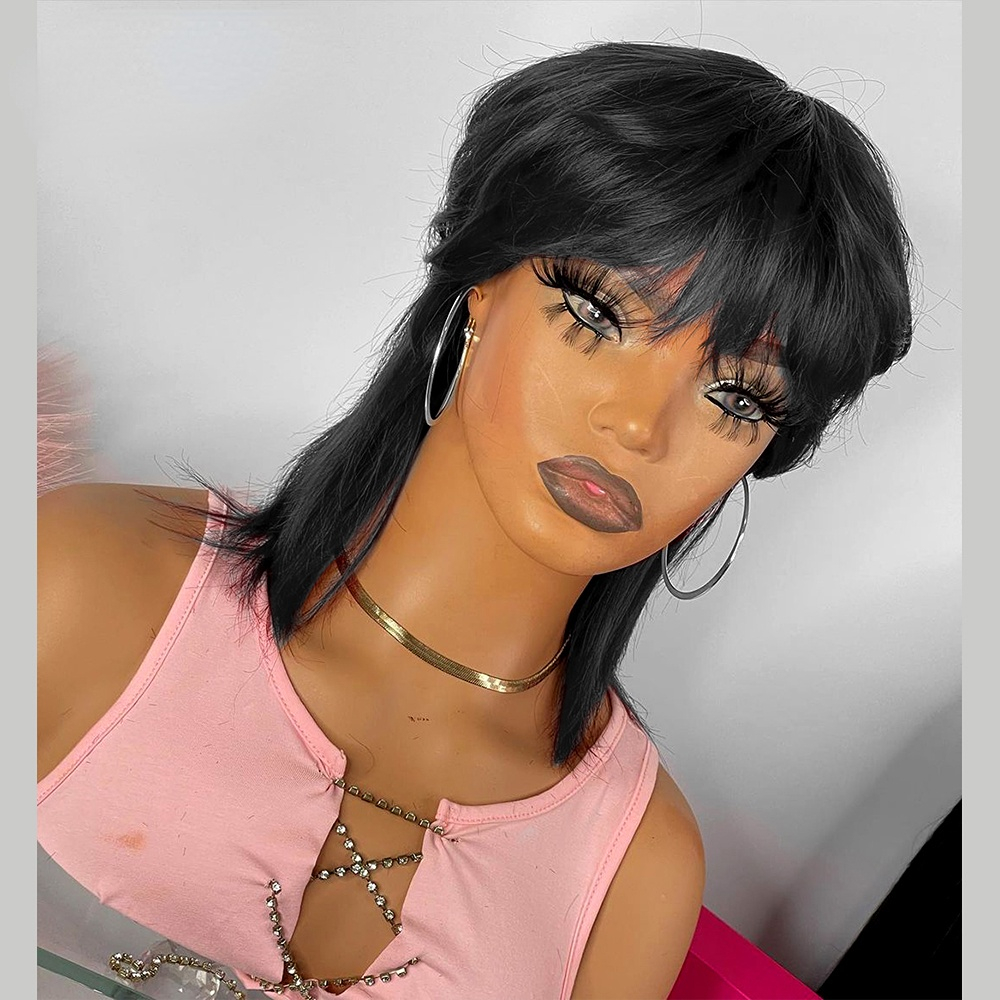 Short Bob Pixie Cut Wig Remy Straight Brazilian Human Hair 180Density Black /Burgundy Red Wigs For Black Women Pre Plucked