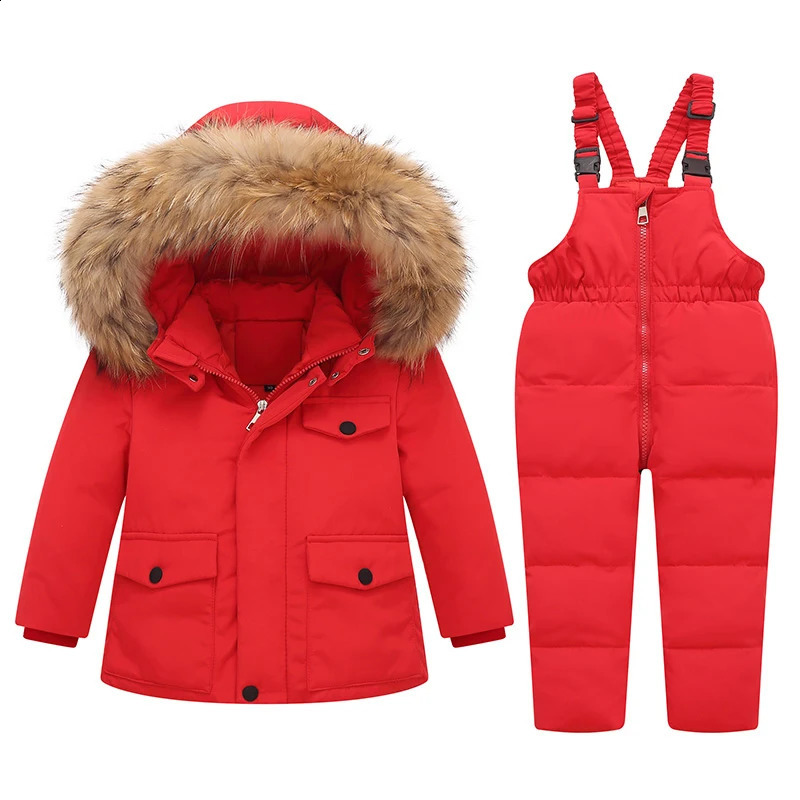 Jackets Parka Real Fur Hooded Boy Baby Overalls Winter Down Jacket Warm Kids Coat Child Snowsuit Snow toddler girl Clothes Clothing Set 231109