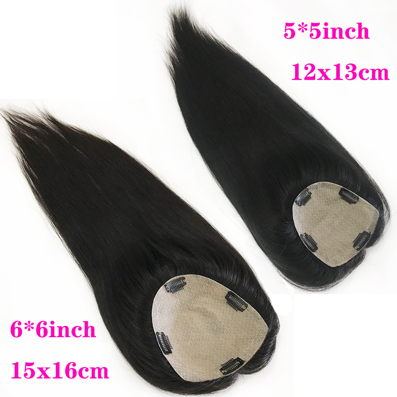 Wavy Clips On Hair Topper Piece 6x6" Virgin natural wave Hair Silk Base Toppers 15x16 cm Middle Part For Women