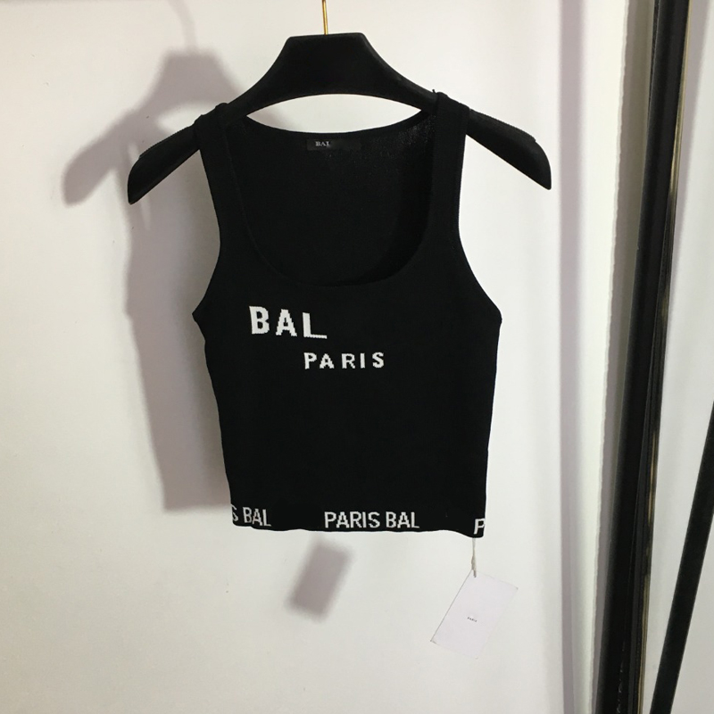 BAL Womens Tank Knitted Corset Top Camis Women Tops Designer Clothing Designers Tanks Lady Sweatshirt Sleeveless Bal Luxury Lettered Shirts, Black