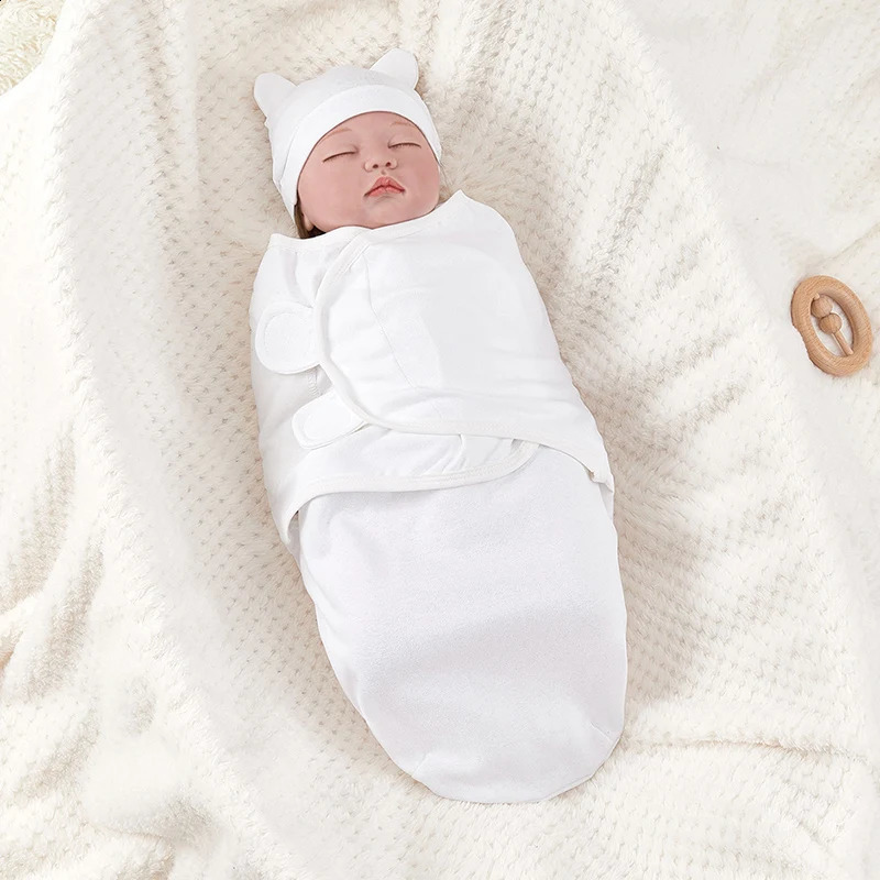 Sleeping Bags born Bag Cotton Baby Swaddle Wrap Adjustable Sleepsack Hat Set Anti kick Warm Soft Blanket 231109