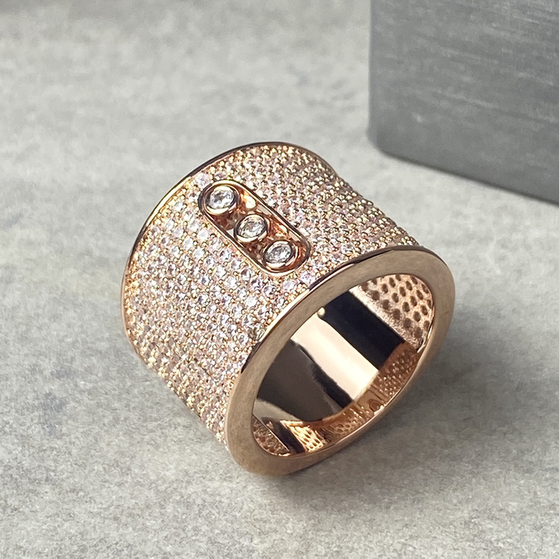 Messii ka MOVE slippability BIG rings Three Diamonds for women designer Gold plated 18K T0P quality highest counter quality crystal luxury exquisite gift 015