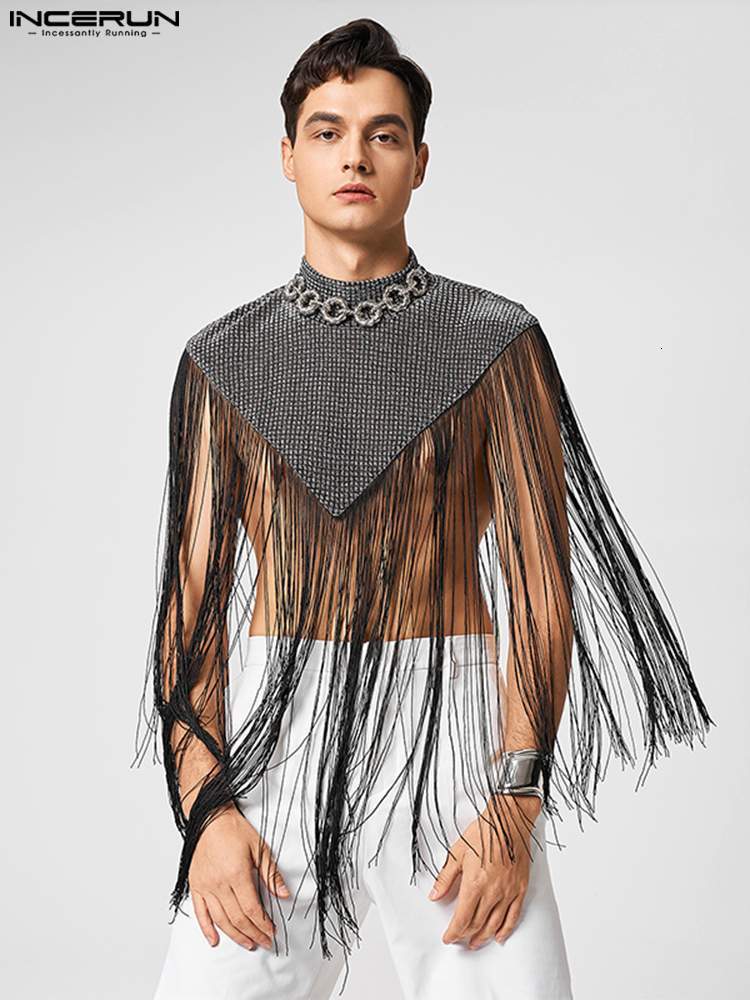 Men's Tank Tops INCERUN Men Vests Tassel Patchwork Turtleneck Sleeveless Casual Cloak Ponchos Streetwear Sexy Fashion Irregular Tank Tops 230410, Black 1 
Men's Tank Tops INCERUN Men Vests Tassel Patchwork Turtleneck Sleeveless Casual Cloak Ponchos Streetwear Sexy Fashion Irregular Tank Tops 230410, Black 1